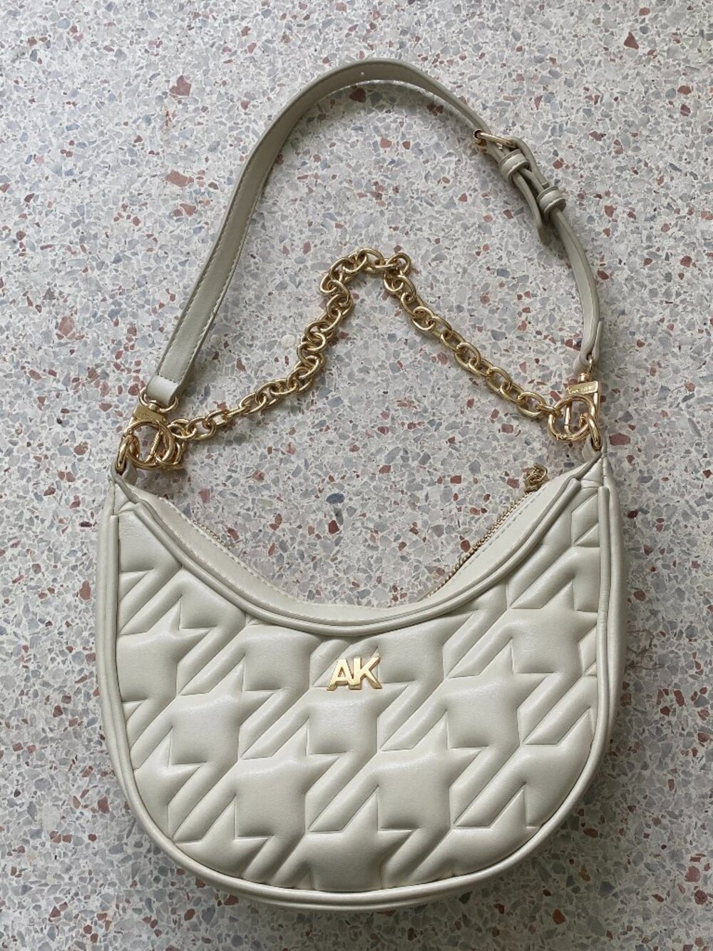 Anne Klein Cream Shoulder Bag with Gold AK Detail & Chain Strap